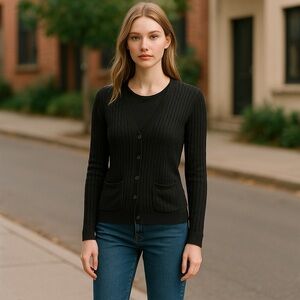 NWOT Jones New York Women’s Sweater Cardigan Top In Black Size PM